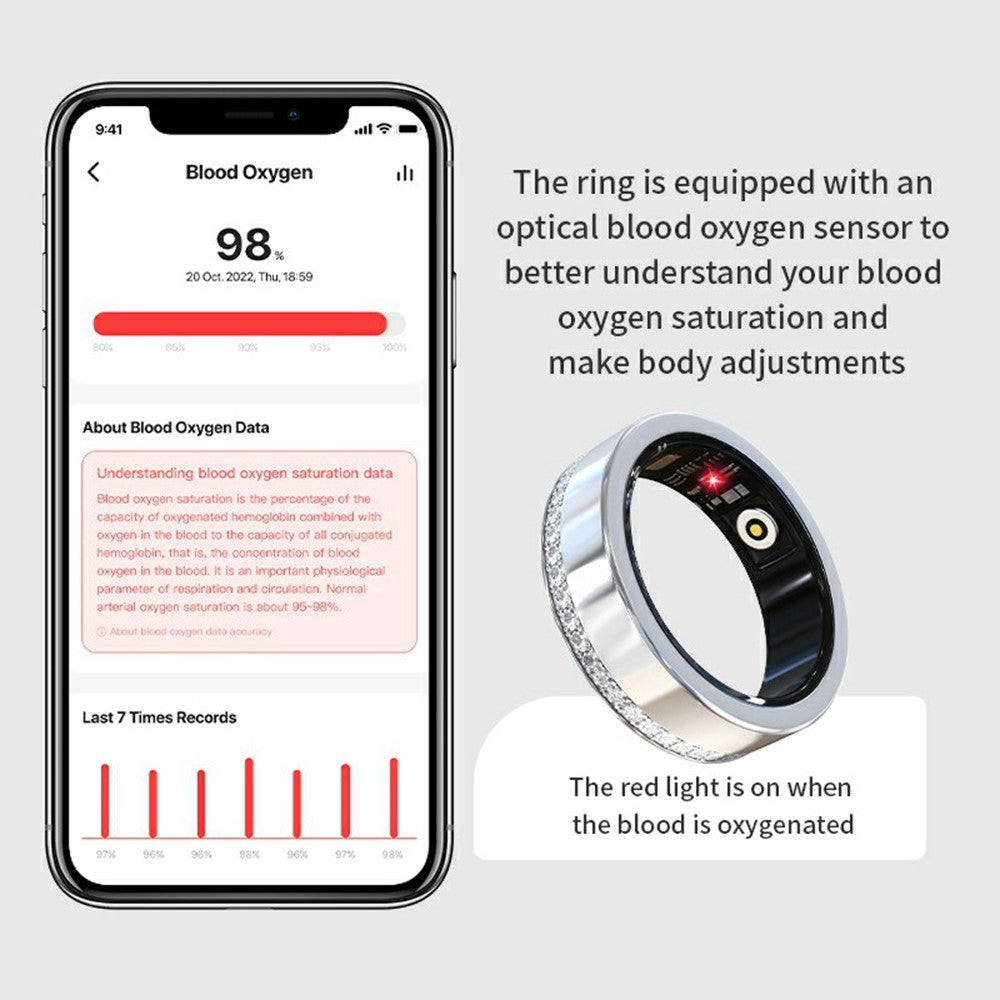 V8 Rhinestone Decor Sleep Heart Rate Health Monitoring Smart Ring with Charging Case