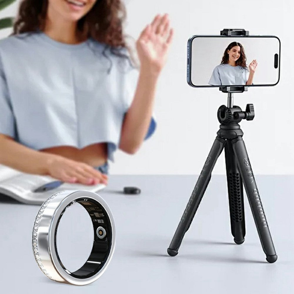 V8 Rhinestone Decor Sleep Heart Rate Health Monitoring Smart Ring with Charging Case
