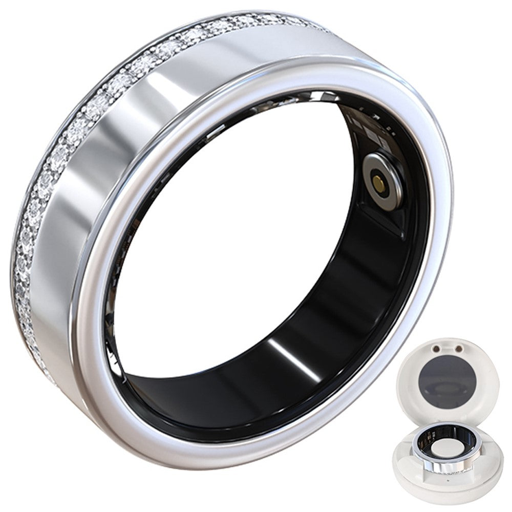 V8 Rhinestone Decor Sleep Heart Rate Health Monitoring Smart Ring with Charging Case