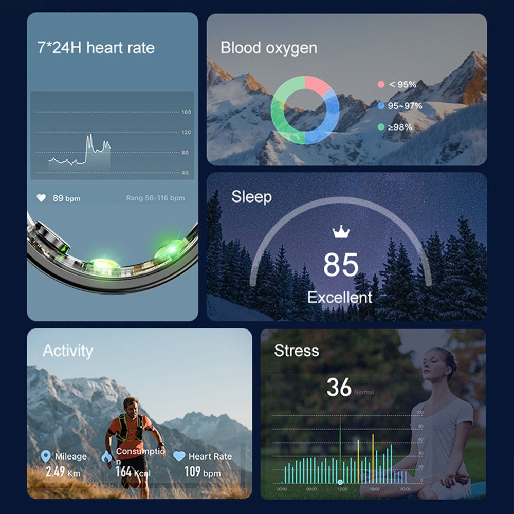 R03 Sleep Tracker Blood Oxygen Heart Rate Monitor Multifunction Smart Ring ( Magnetic Cable Charging )