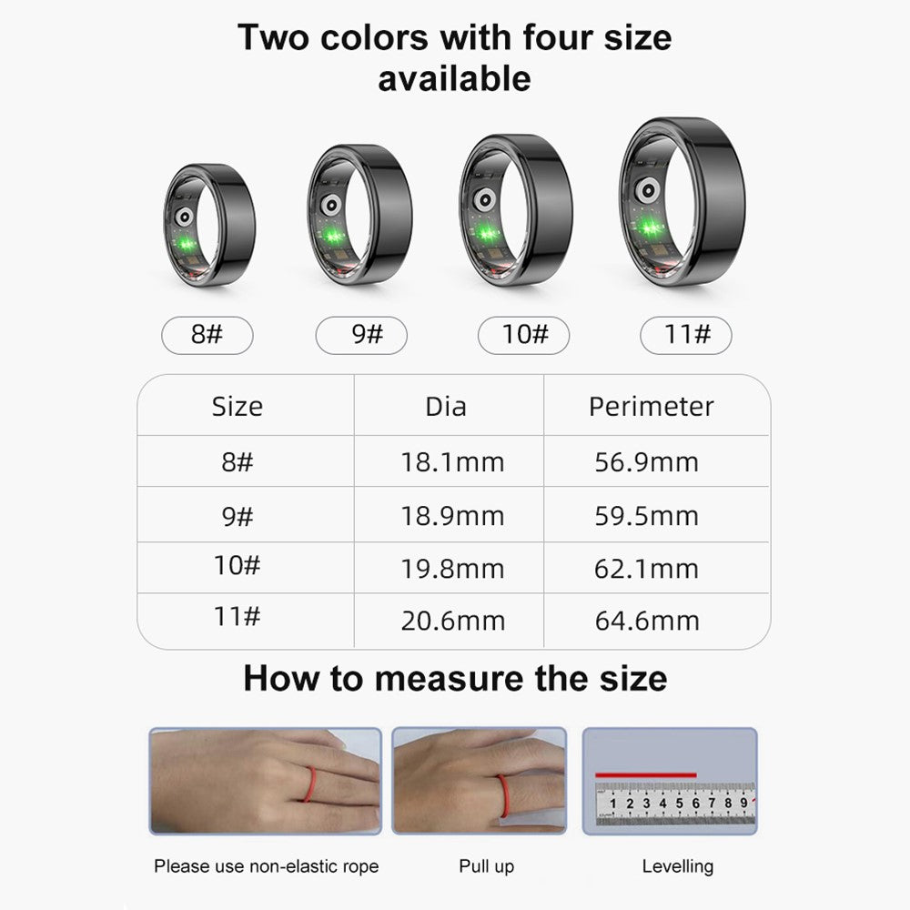 R02 IP68 Waterproof Sleep Tracker Blood Oxygen Heart Rate Monitor Smart Ring with Charging Case