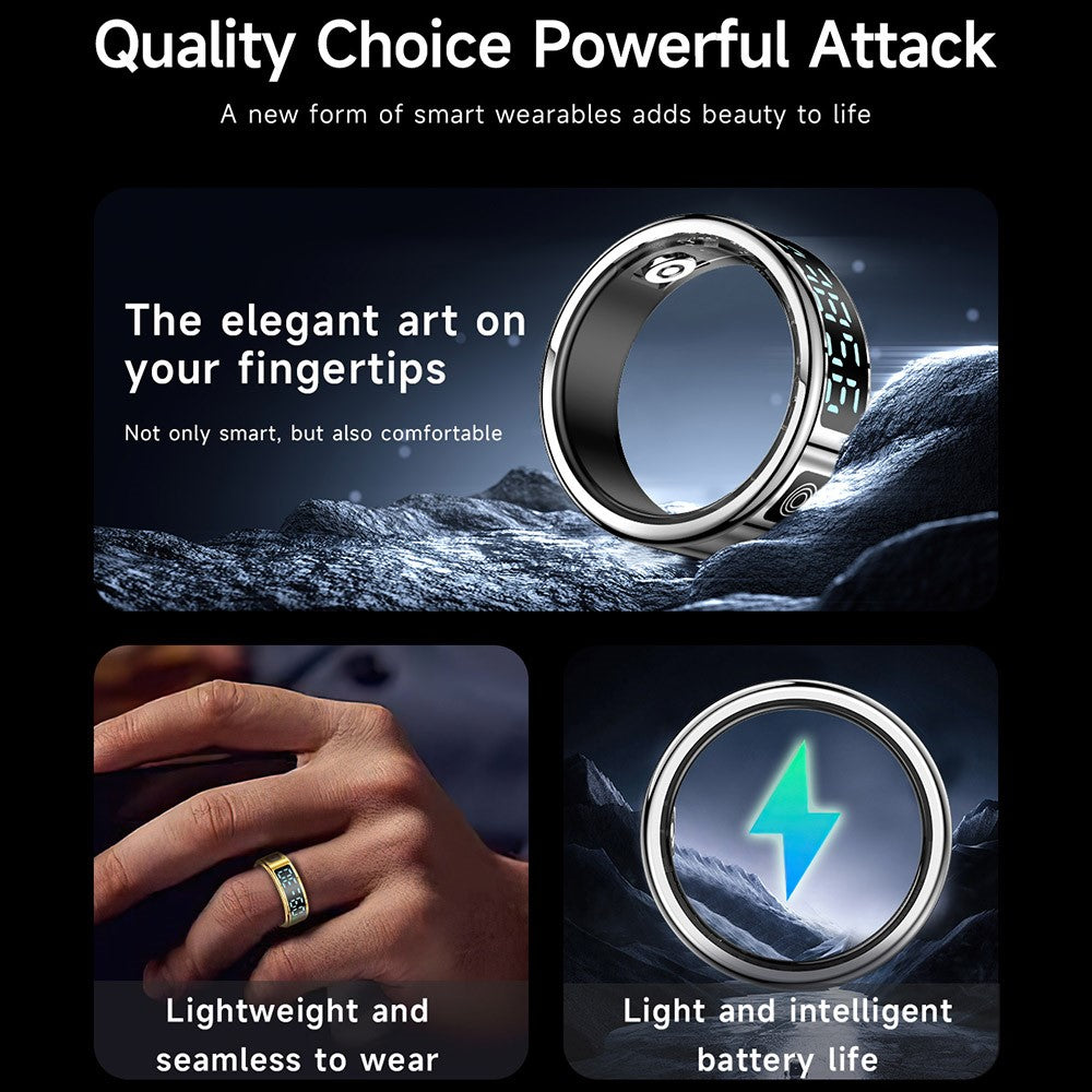 SR08 Digital Display Smart Ring Sleep Tracker Blood Oxygen Heart Rate Monitor Ring ( Magnetic Cable Charging )