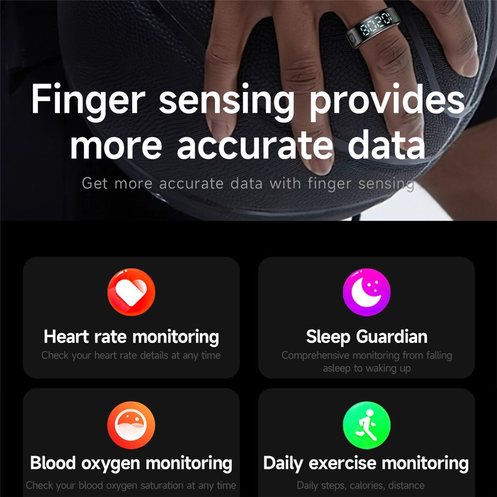SR08 Digital Display Smart Ring Sleep Tracker Blood Oxygen Heart Rate Monitor Ring with Charging Case