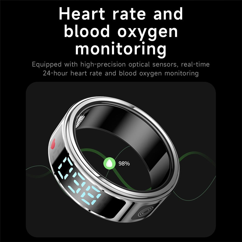 SR08 Digital Display Smart Ring Sleep Tracker Blood Oxygen Heart Rate Monitor Ring with Charging Case