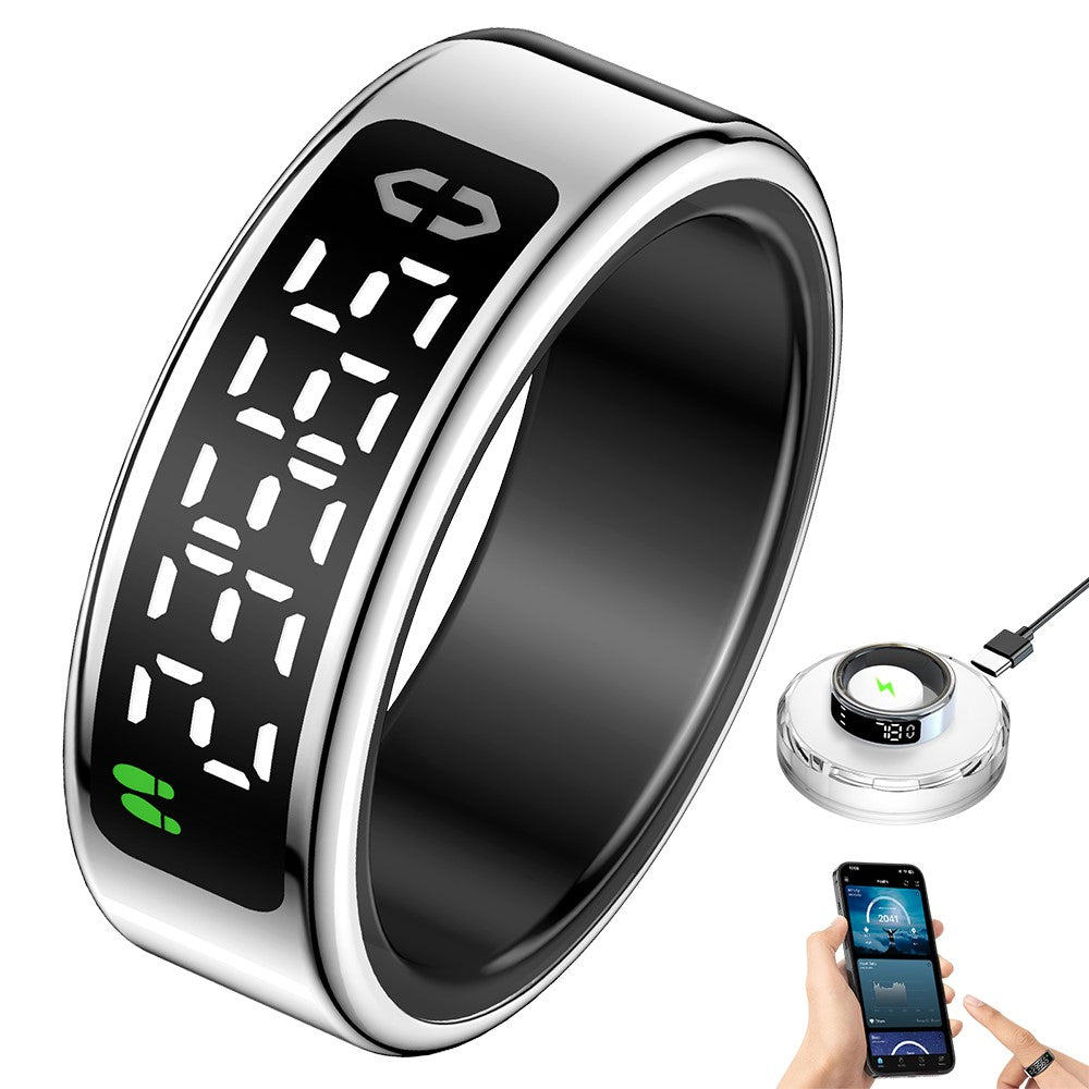 SY01 Digital Display Smart Ring Sleep Blood Oxygen Heart Rate Monitor Ring with Charging Case