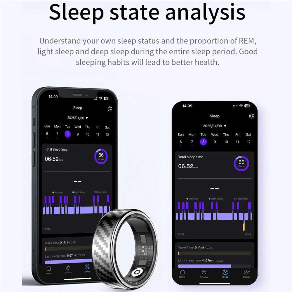 SY02 Carbon Fiber Pattern Smart Ring Multifunction Sleep Tracker Blood Oxygen Heart Rate Monitor, with Charging Case