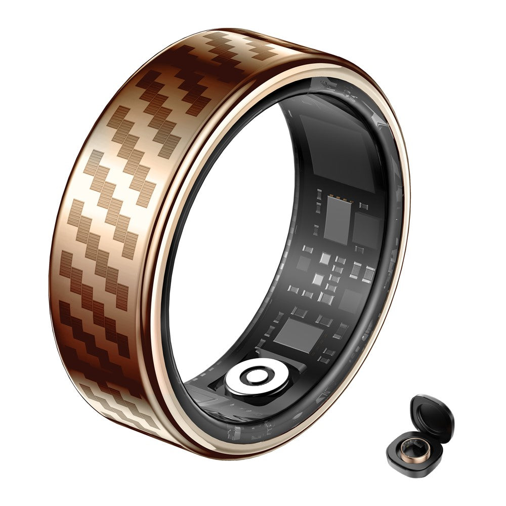 SY02 Carbon Fiber Pattern Smart Ring Multifunction Sleep Tracker Blood Oxygen Heart Rate Monitor, with Charging Case