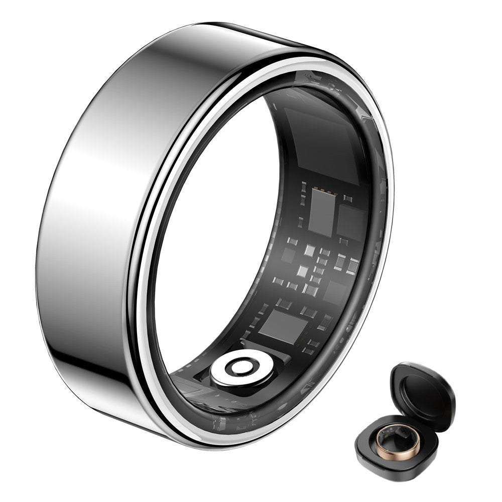SY02 Solid Color Smart Ring Multifunction Sleep Tracker Blood Oxygen Heart Rate Monitor, with Charging Case