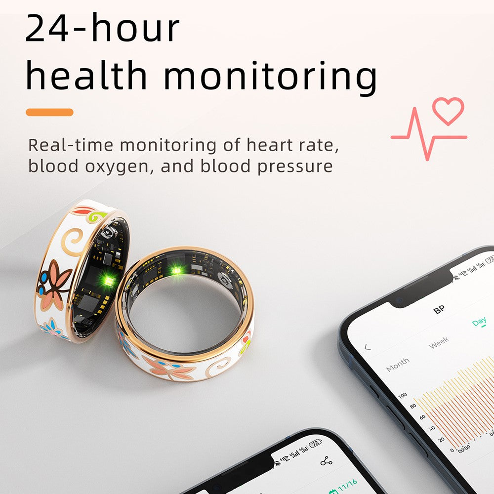 R18 Enamel Smart Ring Waterproof Heart Rate Blood Oxygen Monitor Fitness Tracker Ring, with Charging Case