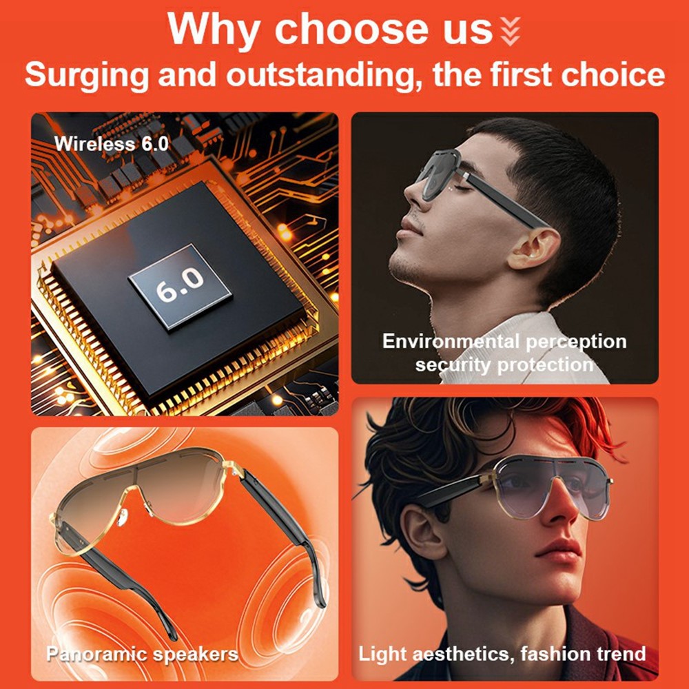 A17 Stainless Steel Large Frame Smart Glasses AI Translation Bluetooth-compatible Audio Sunglasses