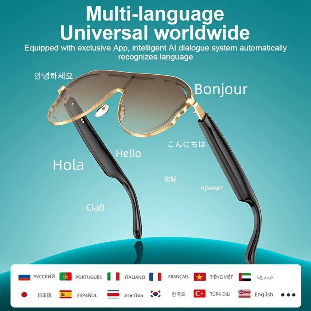 A17 Stainless Steel Large Frame Smart Glasses AI Translation Bluetooth-compatible Audio Sunglasses