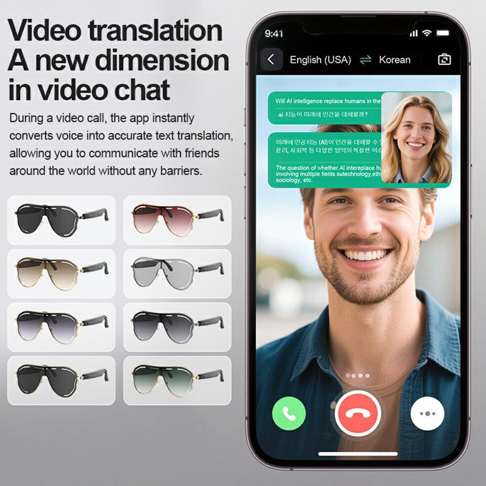 A17 Stainless Steel Large Frame Smart Glasses AI Translation Bluetooth-compatible Audio Sunglasses