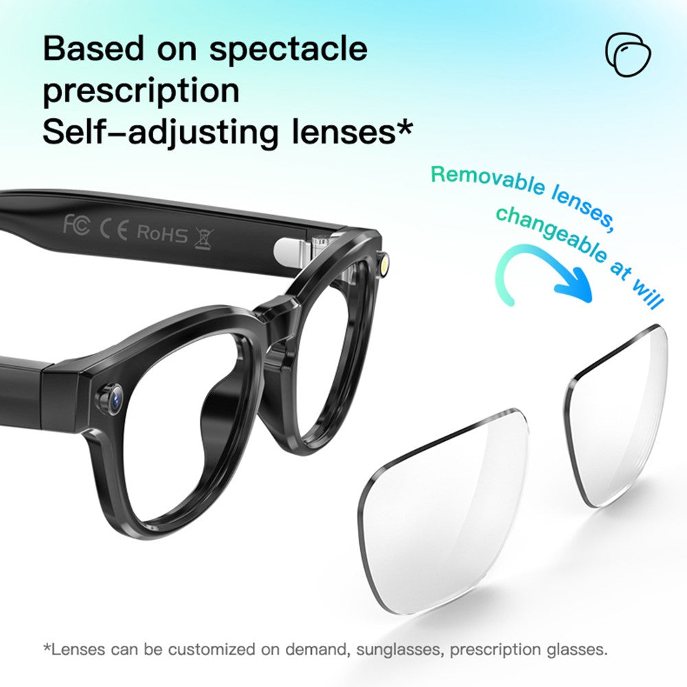 GS380 Real Time Translation AI Smart Glasses with HD Camera Bluetooth-compatible Audio Music Sunglasses