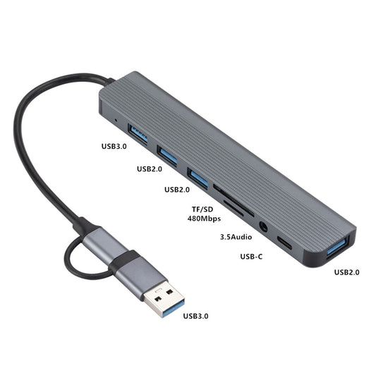 2218 USB / Type-C Docking Station Hub USB3.0 + USB 2.0x3 + SD / TF + 3.5mm Audio + USB-C Adapter