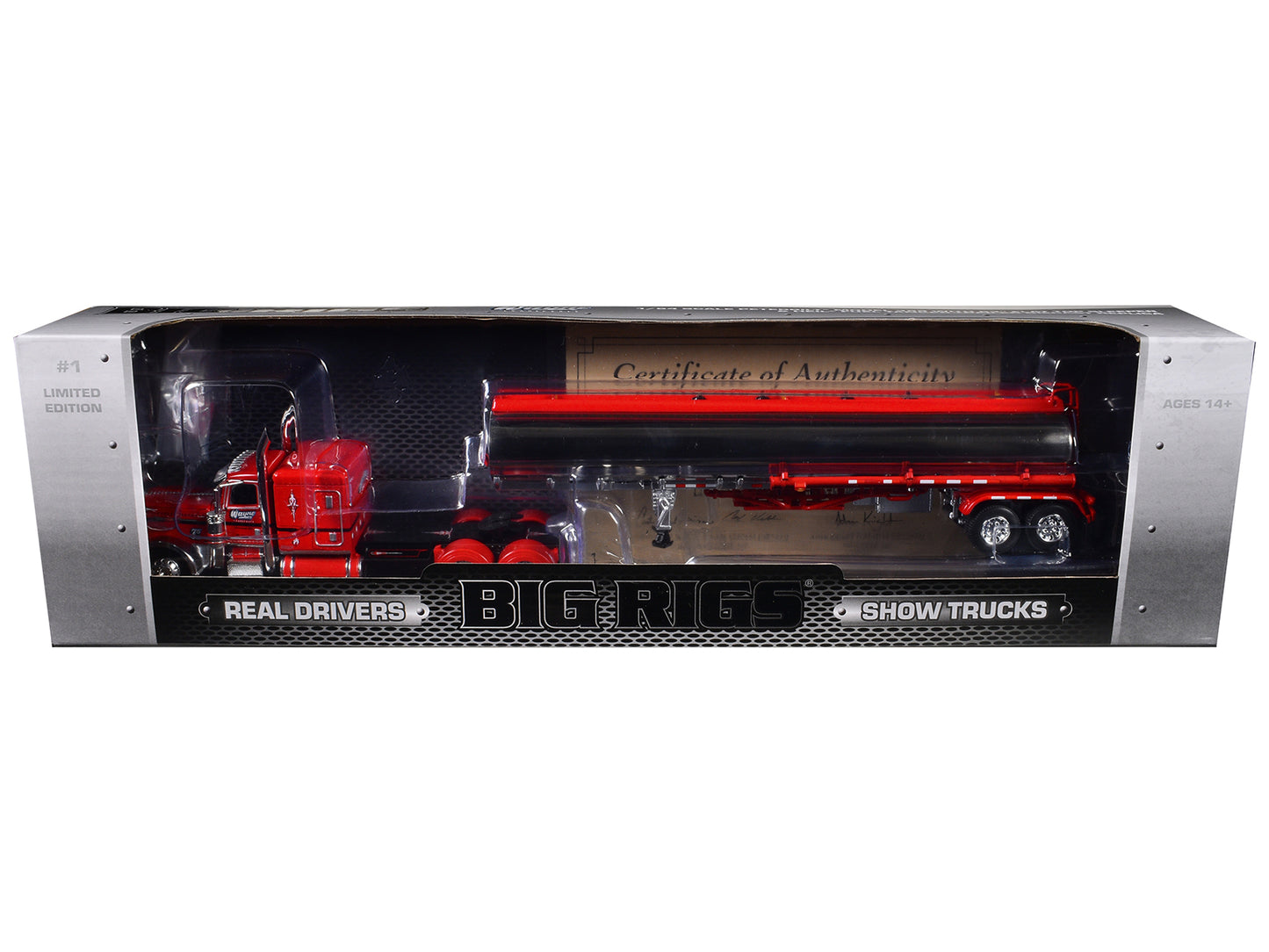 Peterbilt 389X with 63” Flat Top Sleeper and Heil Fuel Tank Trailer "Wayne Transports" Red with Black Stripes "Big Rigs Series II #1" 1/64 Diecast Model by DCP/First Gear