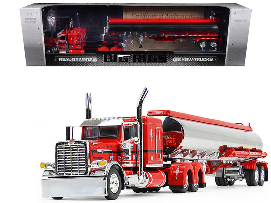 Peterbilt 389X with 63” Flat Top Sleeper and Heil Fuel Tank Trailer "Wayne Transports" Red with Black Stripes "Big Rigs Series II #1" 1/64 Diecast Model by DCP/First Gear