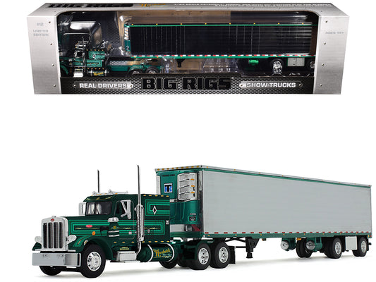 Peterbilt 359 with 60" Vintage Sleeper and 53' Utility Trailer with Reefer "Hardwick Motor Freight" Green Metallic with Stripes "Big Rigs" Series II #2 1/64 Diecast Model by DCP/First Gear