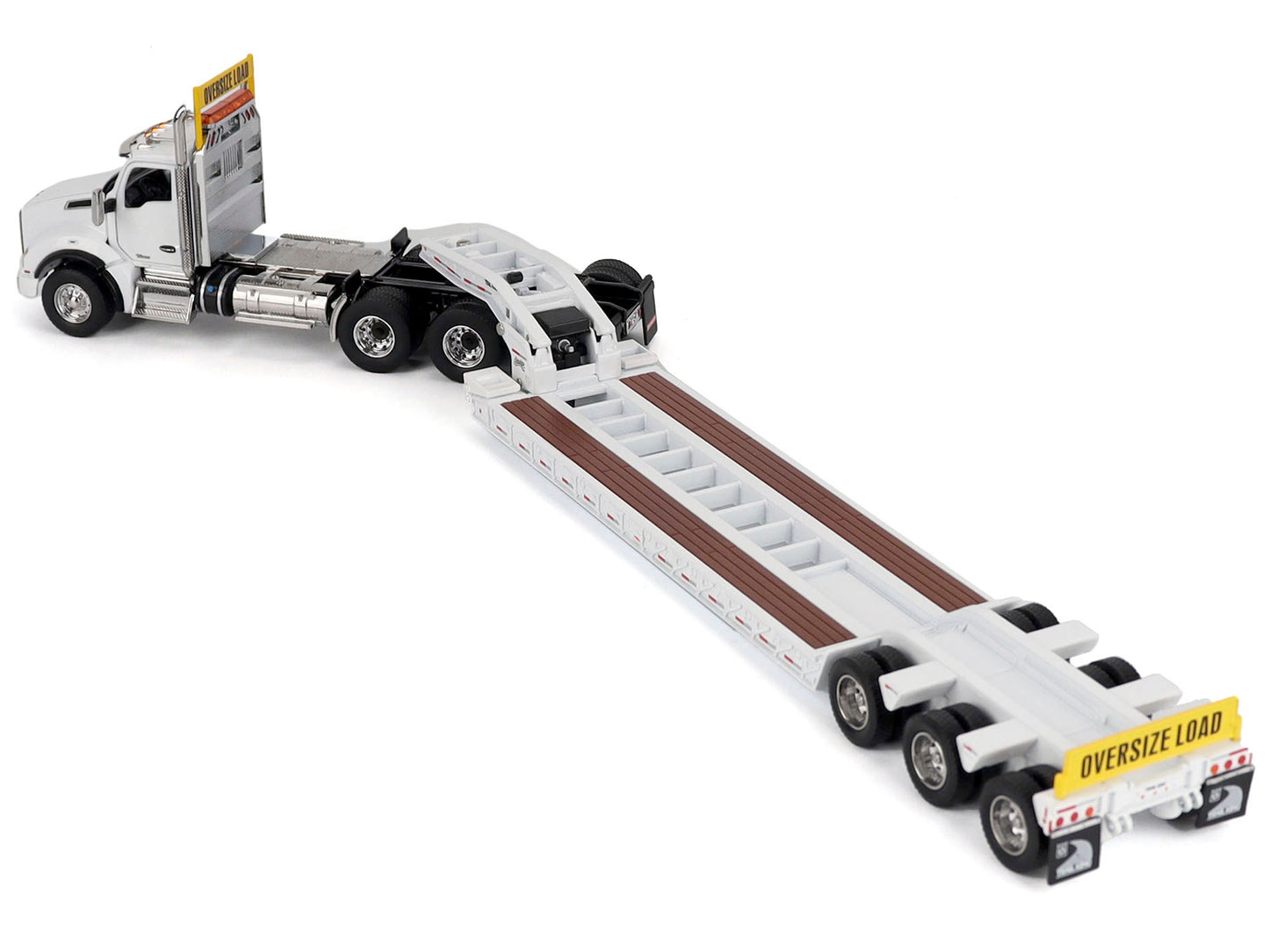 Kenworth T880 SBFA Tridem Truck with Trail King HDG Lowboy Trailer White "Transport Series" 1/50 Diecast Model by Diecast Masters