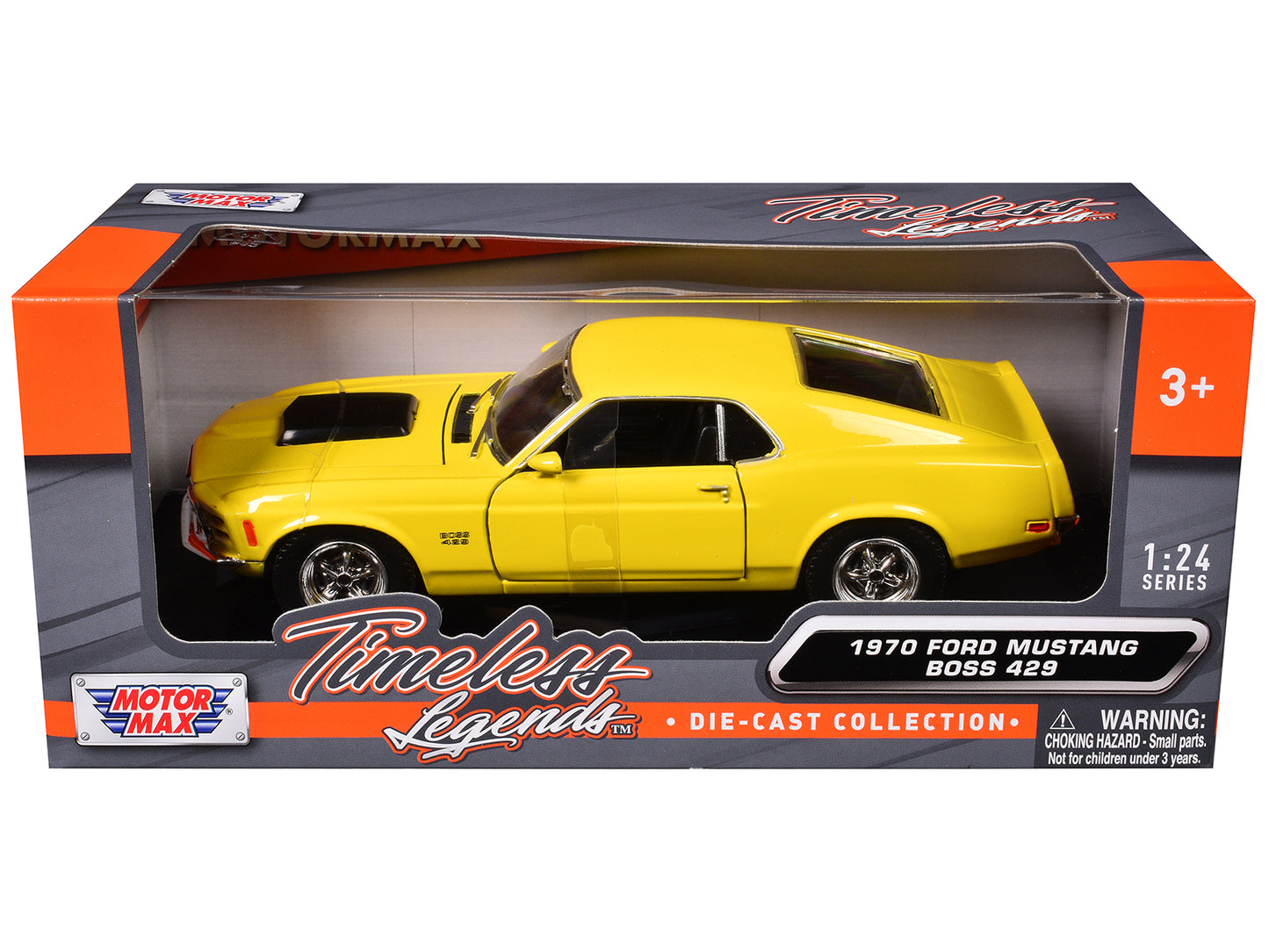 1970 Ford Mustang Boss 429 Yellow 1/24 Diecast Model Car by Motormax