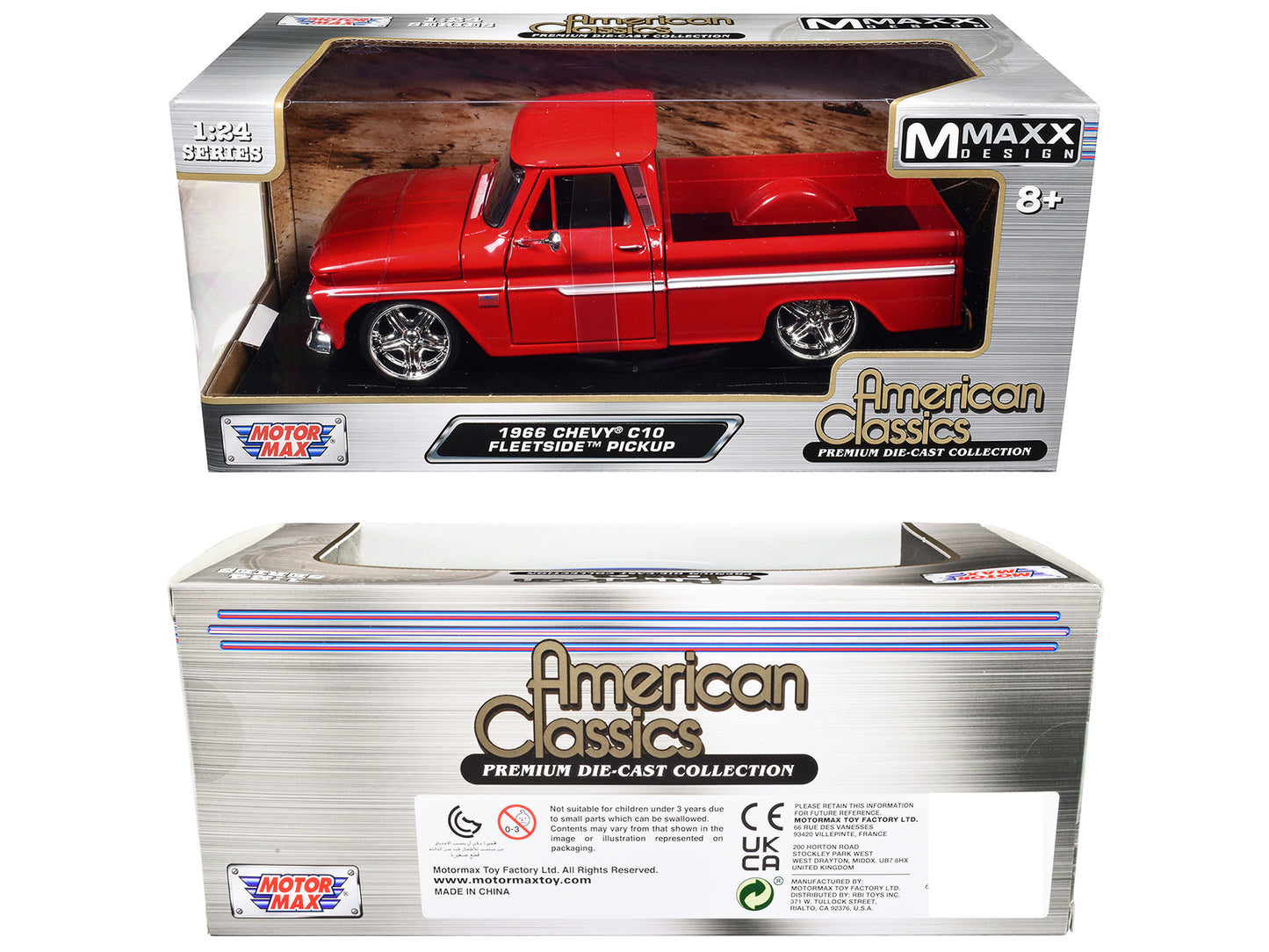 1966 Chevrolet C10 Fleetside Pickup Truck Red "Maxx Design" "American Classics" Series 1/24 Diecast Model Car by Motormax