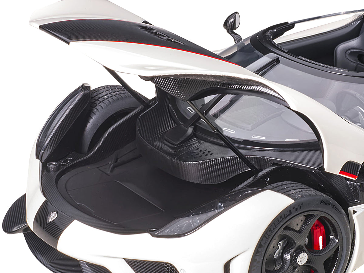 Koenigsegg Regera White with Black Carbon and Red Stripes 1/18 Model Car by Autoart