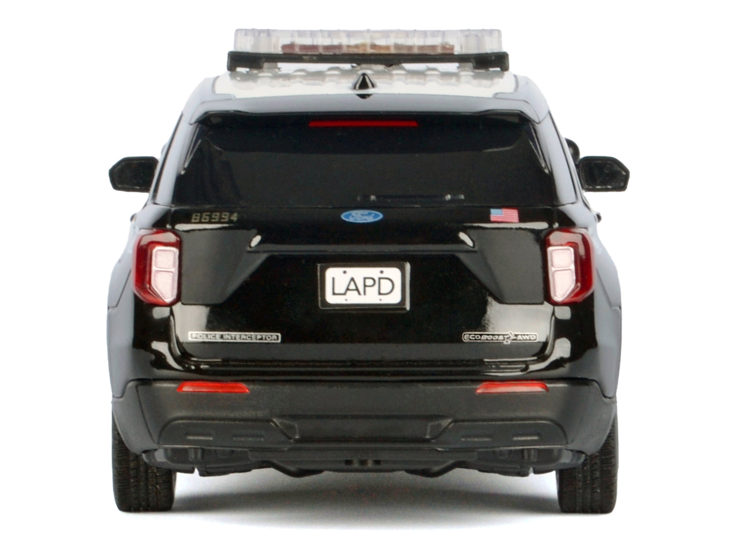 2022 Ford Police Interceptor Utility Black and White "Los Angeles Police Department (LAPD)" with Flashing Light Bar and Front and Rear Lights and Sounds 1/24 Diecast Model Car by Motormax
