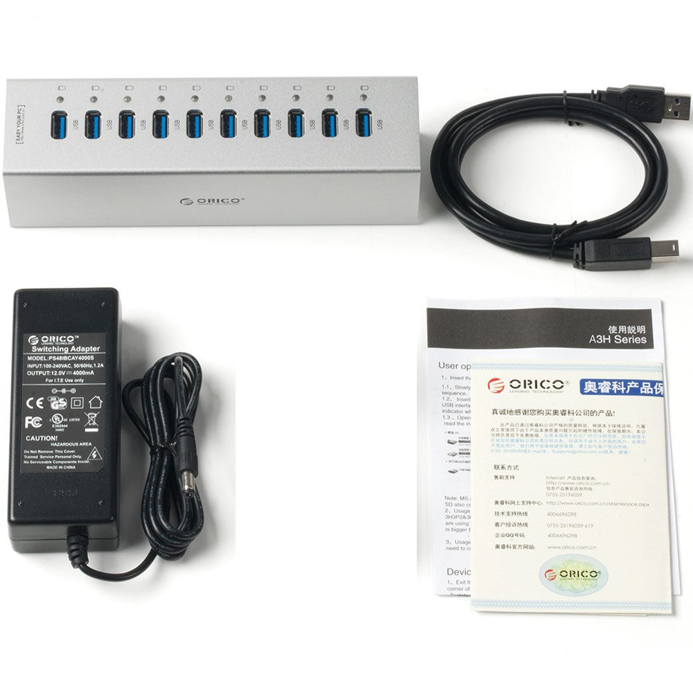ORICO Aluminum Alloy 10-Port USB3.0 HUB with Power Adapter & Cable (A3H10)