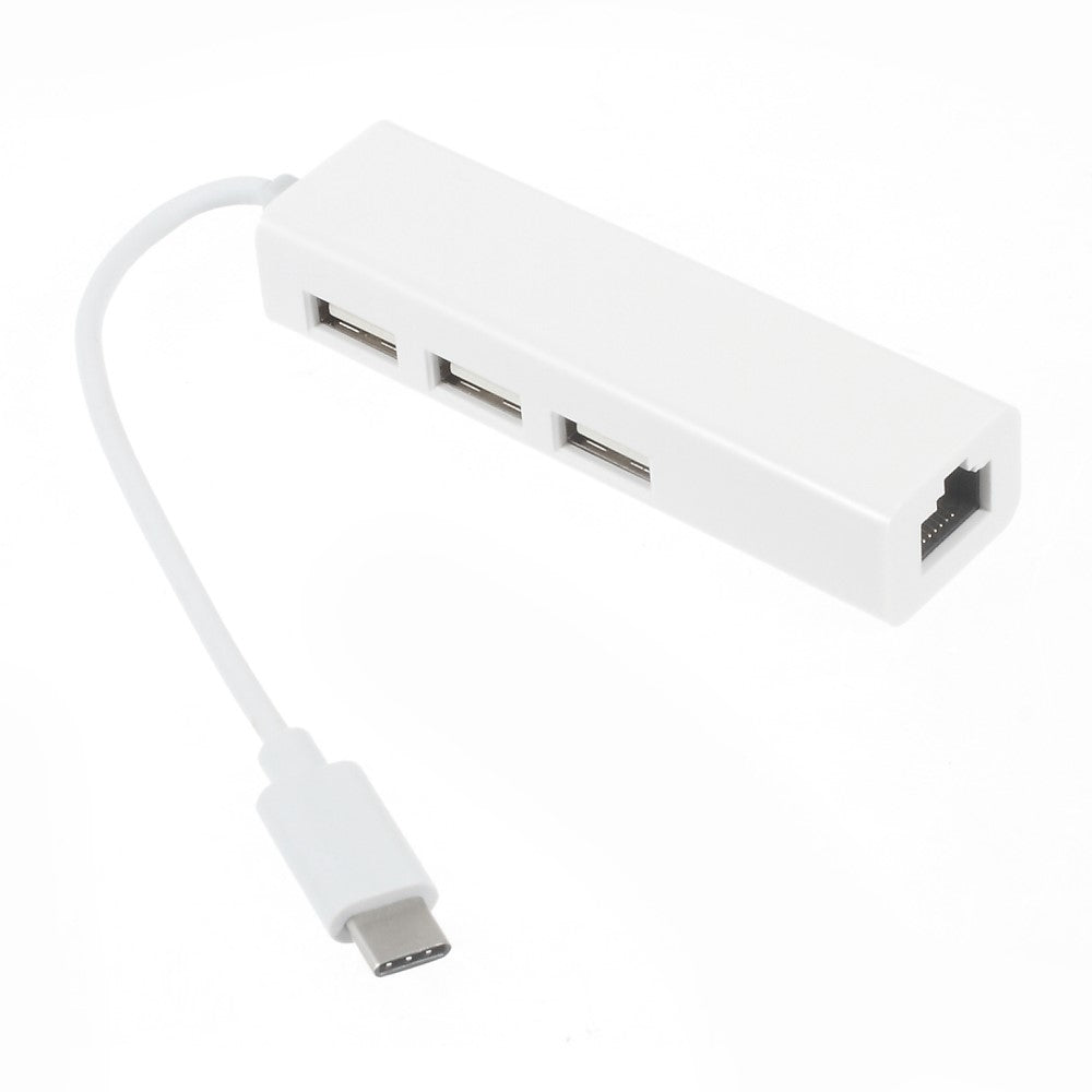 USB 3.1 Type C to 3-Port USB 2.0 Hub with Gigabyte Ethernet Adapter for Apple New MacBook 12-inch