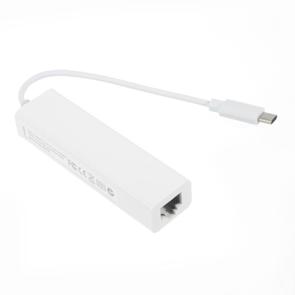 USB 3.1 Type C to 3-Port USB 2.0 Hub with Gigabyte Ethernet Adapter for Apple New MacBook 12-inch