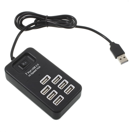 Portable 7 Ports USB 2.0 Hub with 1m Cable and Power Switch