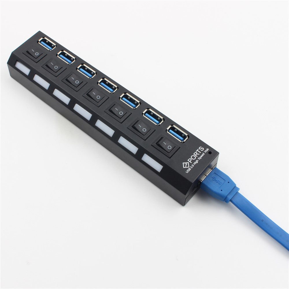 USB 3.0 Desktop Cable On/Off Switch 7-Port HUB for Laptop Computer with AC Adapter