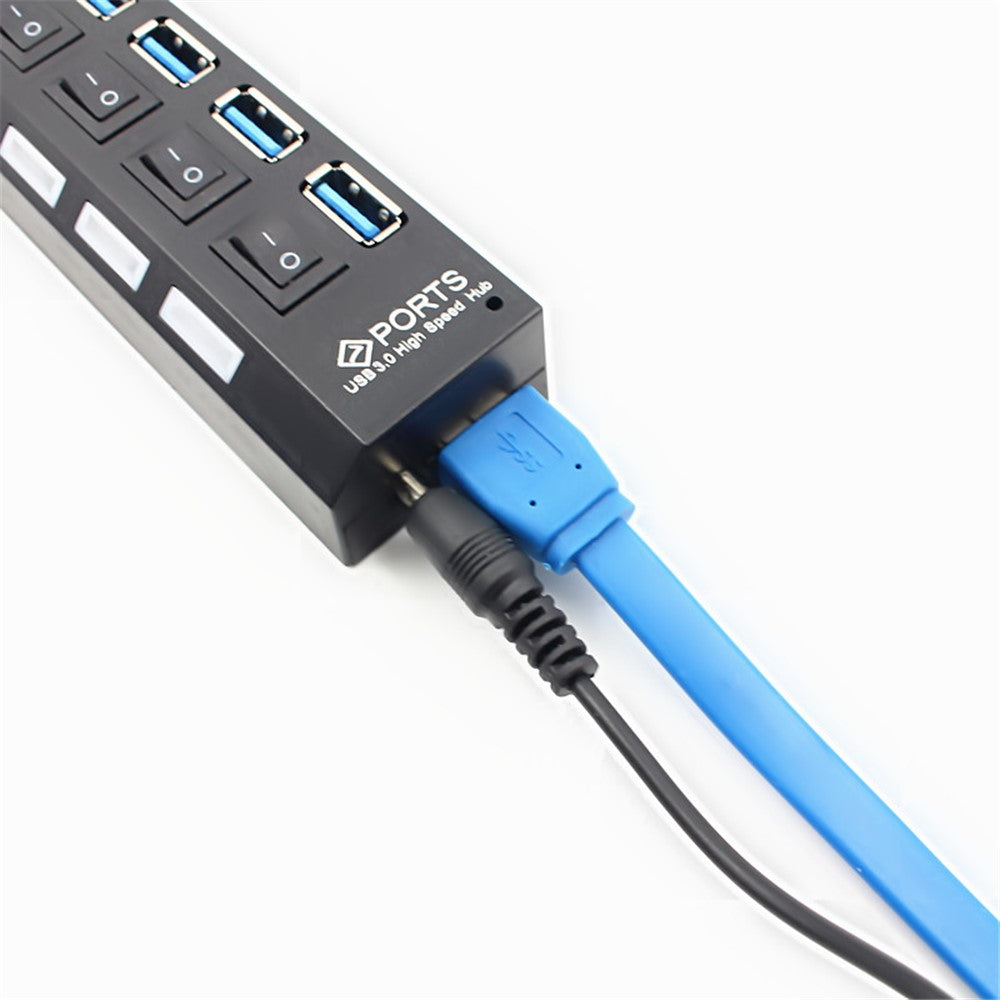 USB 3.0 Desktop Cable On/Off Switch 7-Port HUB for Laptop Computer with AC Adapter