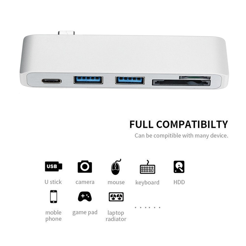 USB Type-C Hub Aluminum Alloy Adapter 5 in 1 Multi-Port Combo Converter for MacBook Pro (2016)