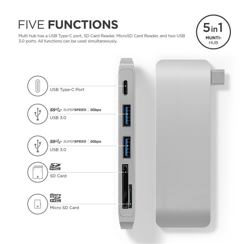 USB Type-C Hub Aluminum Alloy Adapter 5 in 1 Multi-Port Combo Converter for MacBook Pro (2016)