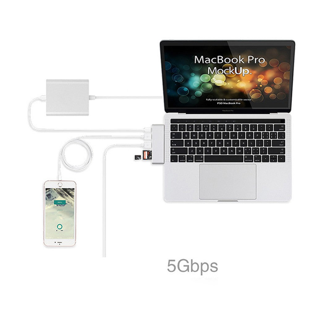 USB Type-C Hub Aluminum Alloy Adapter 5 in 1 Multi-Port Combo Converter for MacBook Pro (2016)