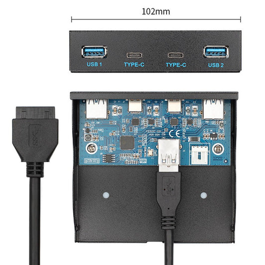 USB-C & USB 3.0 Hub 4 Ports Front Panel to Motherboard 20Pin Connector Cable for 3.5'' Floppy Bay