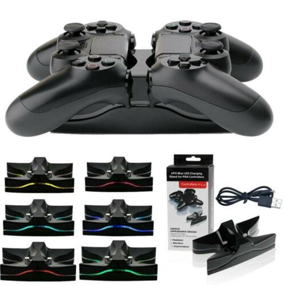PS4 LED Light Controlled Dual Charger Station USB LED Charging Stand Dock