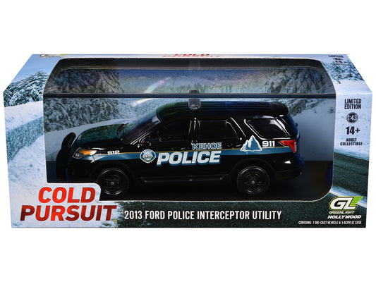 2013 Ford Police Interceptor Utility "Kehoe Police Department Kehoe Colorado" Black with White Stripes "Cold Pursuit" (2019) Movie 1/43 Diecast Model Car by Greenlight