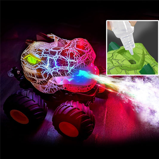 KY-S203A Cracked Pattern 1 / 20 Remote Control Toy Car Light Music Mist Spray Function Dinosaur Head Stunt Car