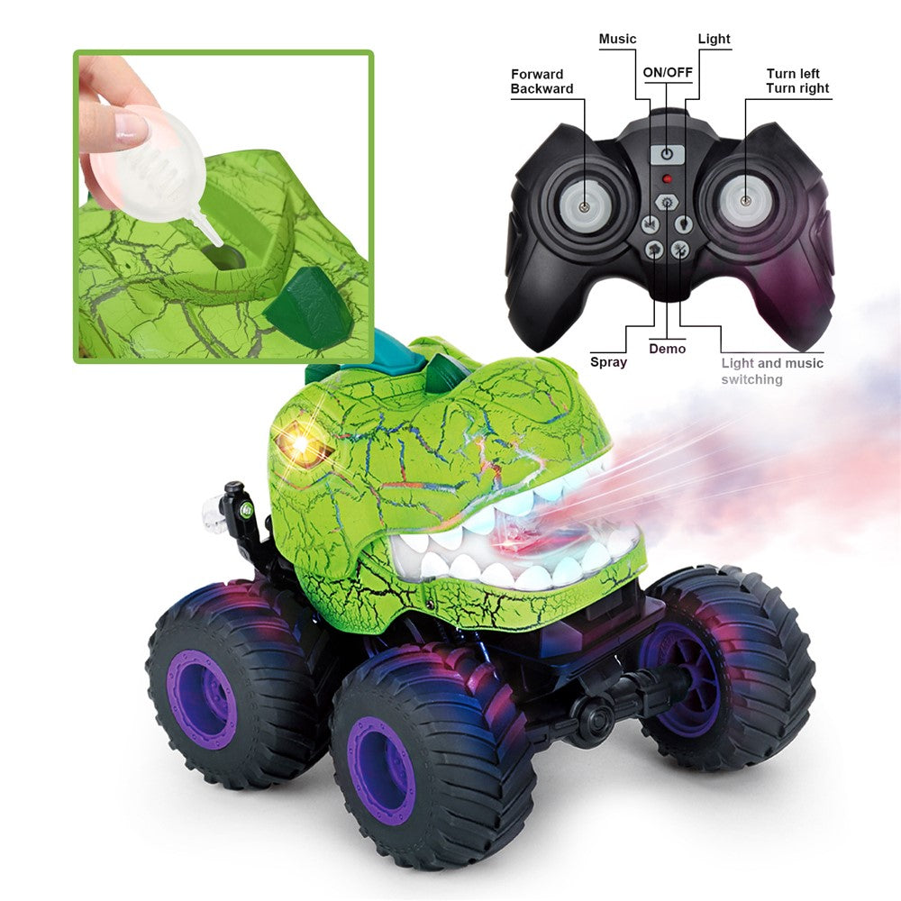 KY-S203A Cracked Pattern 1 / 20 Remote Control Toy Car Light Music Mist Spray Function Dinosaur Head Stunt Car