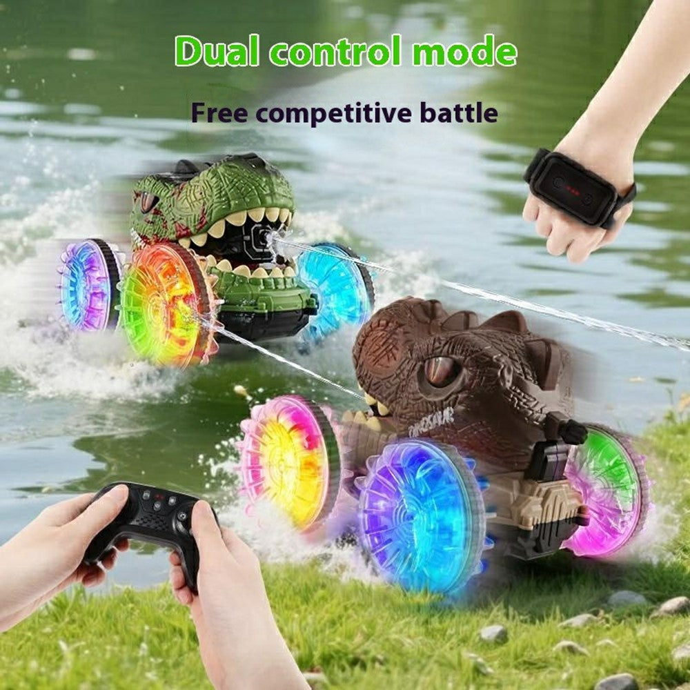 YL-125 2.4G RC Amphibious Dinosaur Car 360 Degree Rotation 4WD Stunt Vehicle with Water Spray Crawler Toy