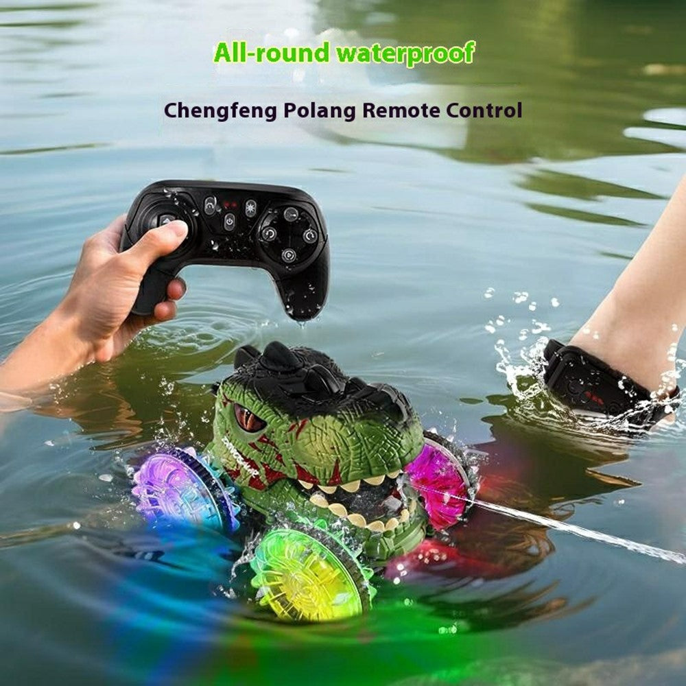 YL-125 2.4G RC Amphibious Dinosaur Car 360 Degree Rotation 4WD Stunt Vehicle with Water Spray Crawler Toy