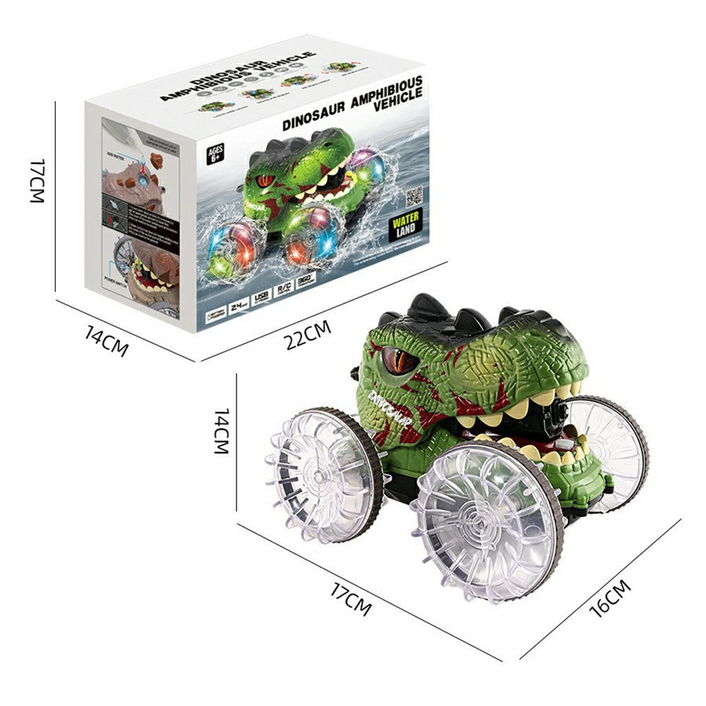 YL-125 2.4G RC Amphibious Dinosaur Car 360 Degree Rotation 4WD Stunt Vehicle with Water Spray Crawler Toy