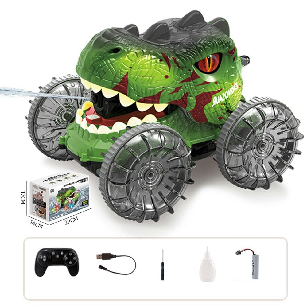 YL-125 2.4G RC Amphibious Dinosaur Car 360 Degree Rotation 4WD Stunt Vehicle with Water Spray Crawler Toy