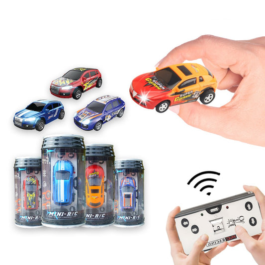QT666 Mini 1:64 Drink Can Design RC Car with Remote Controller Road Blocks Drift Racing Car Toy Children Boys Gift