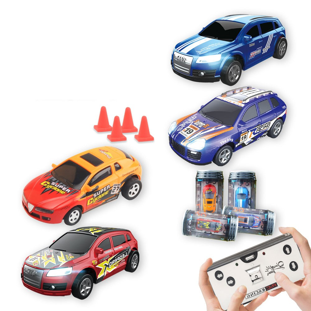 QT666 Mini 1:64 Drink Can Design RC Car with Remote Controller Road Blocks Drift Racing Car Toy Children Boys Gift