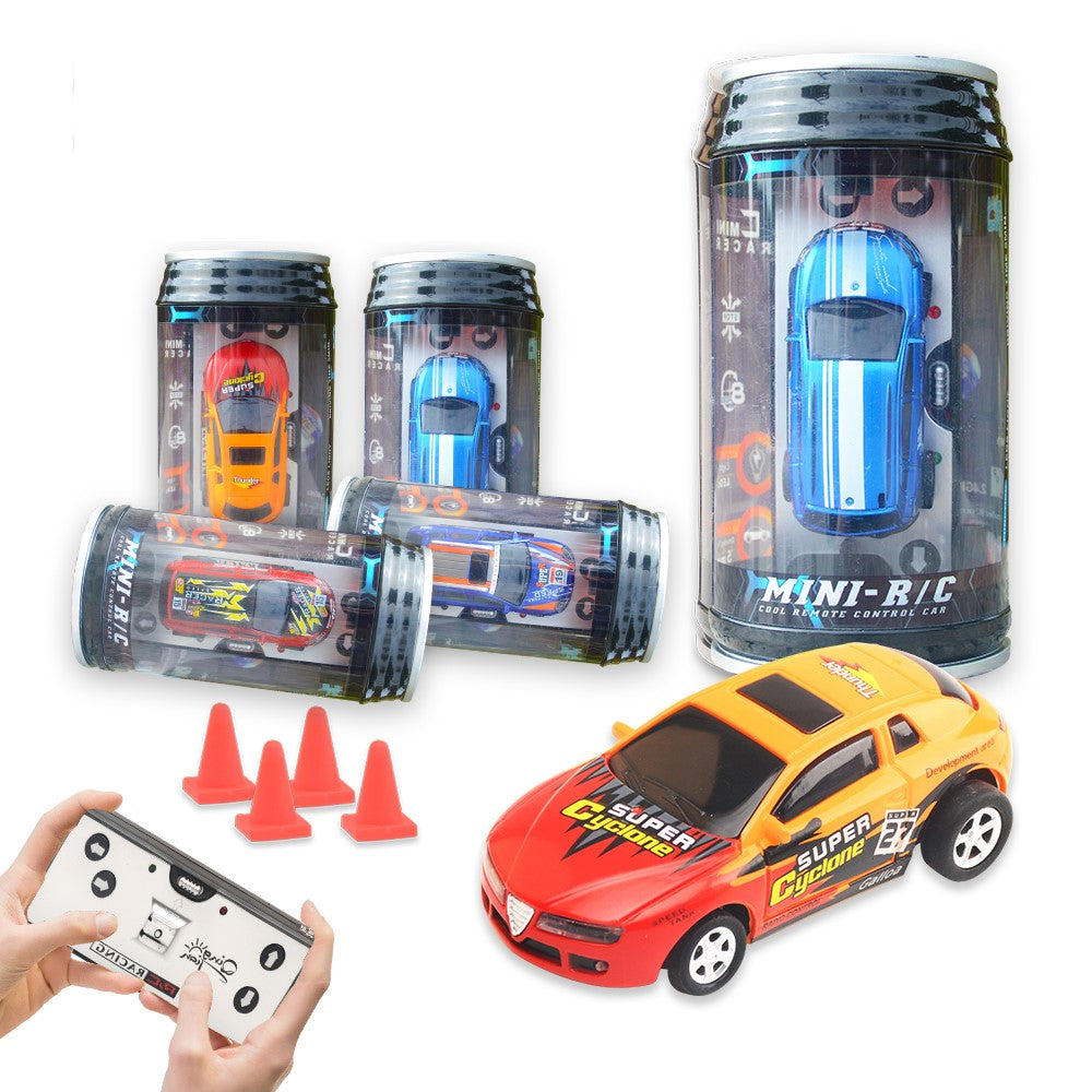 QT666 Mini 1:64 Drink Can Design RC Car with Remote Controller Road Blocks Drift Racing Car Toy Children Boys Gift