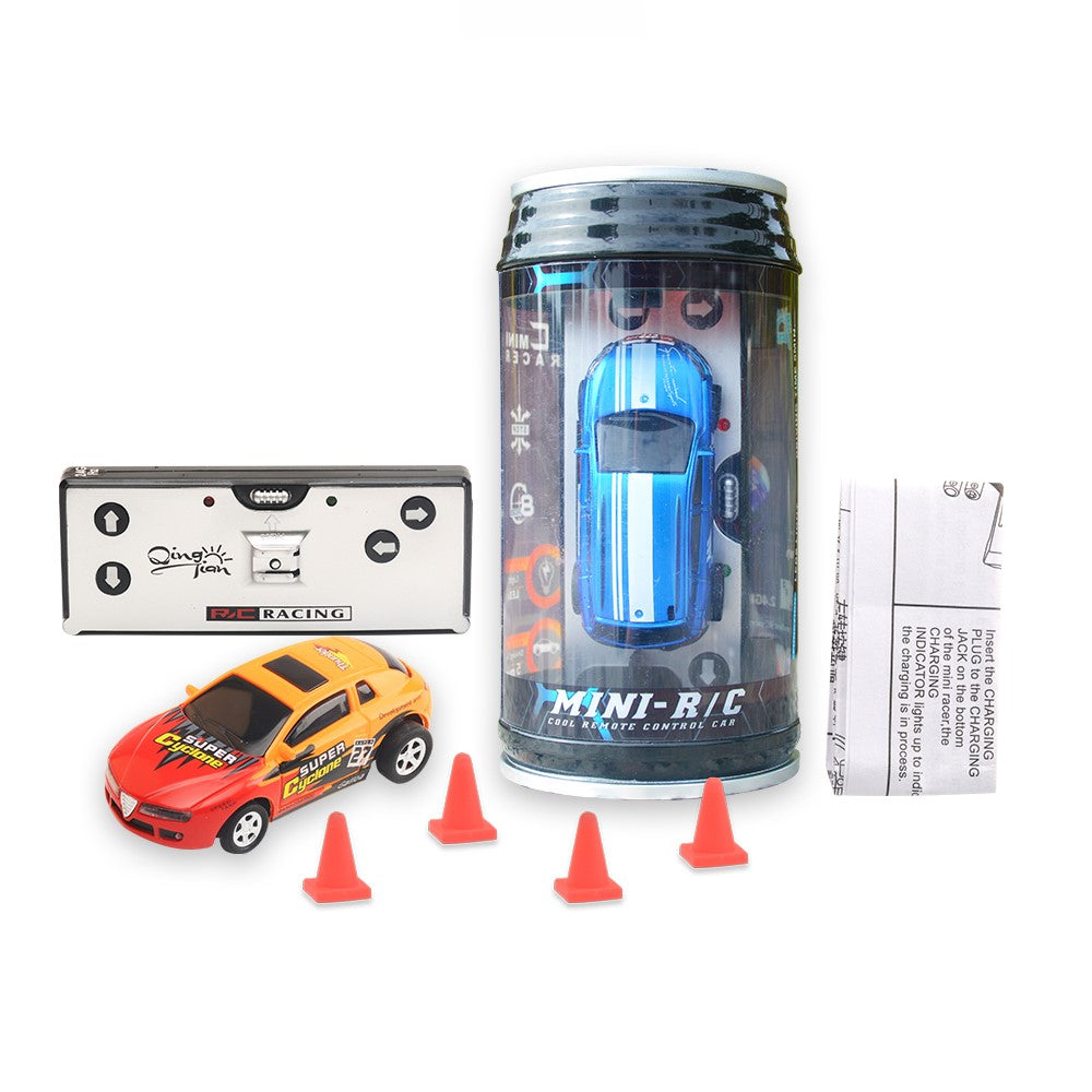 QT666 Mini 1:64 Drink Can Design RC Car with Remote Controller Road Blocks Drift Racing Car Toy Children Boys Gift