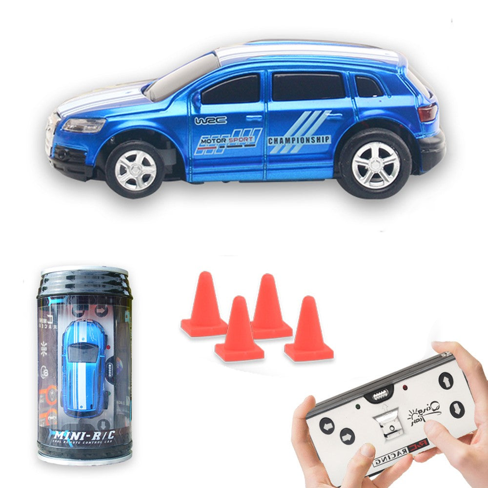 QT666 Mini 1:64 Drink Can Design RC Car with Remote Controller Road Blocks Drift Racing Car Toy Children Boys Gift