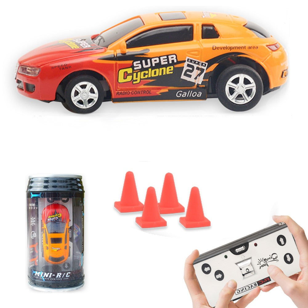 QT666 Mini 1:64 Drink Can Design RC Car with Remote Controller Road Blocks Drift Racing Car Toy Children Boys Gift